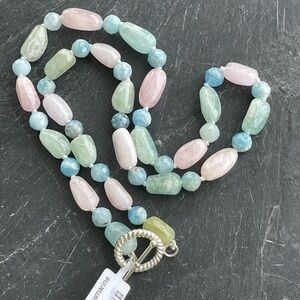 One of A Kind Pastel Natural Aquamarine Beaded Necklace 21” in length